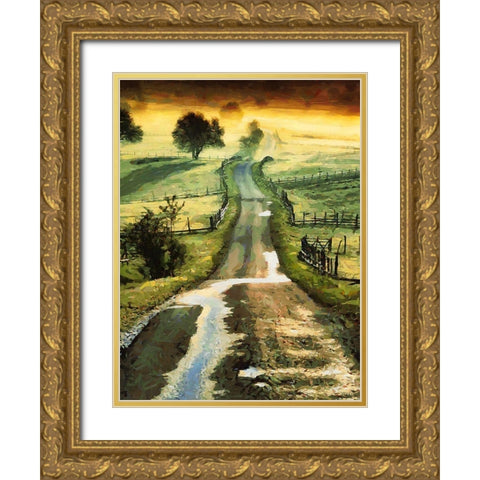 Wavy Road to Countryside Gold Ornate Wood Framed Art Print with Double Matting by Medeiros, Celito