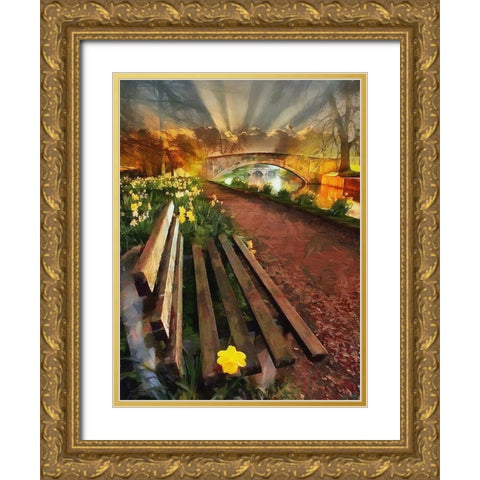 Bench by the Bridge Gold Ornate Wood Framed Art Print with Double Matting by Medeiros, Celito