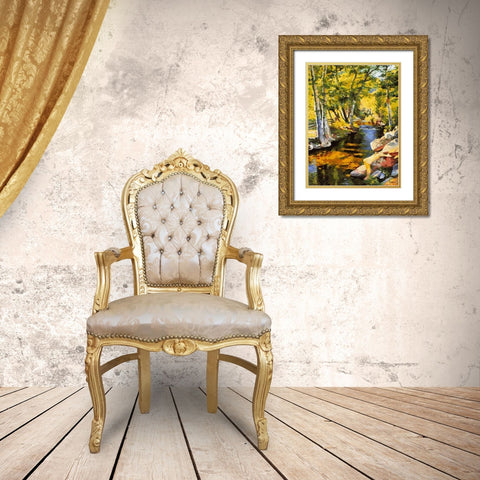 Creek with Rocks Gold Ornate Wood Framed Art Print with Double Matting by Medeiros, Celito