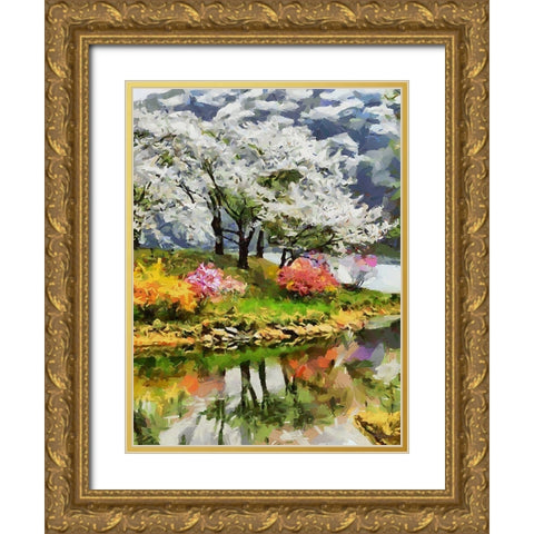 White and Pink Trees Gold Ornate Wood Framed Art Print with Double Matting by Medeiros, Celito