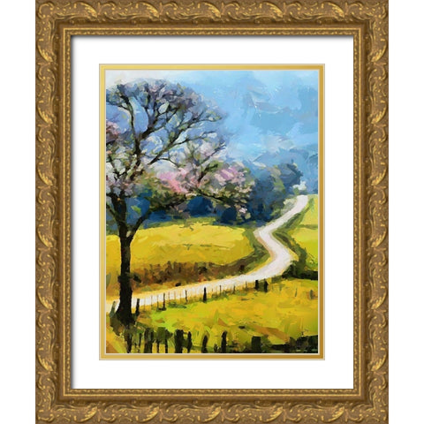 Road to the Mountains Gold Ornate Wood Framed Art Print with Double Matting by Medeiros, Celito