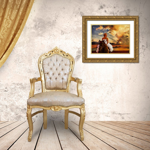 Bride on Horseback Gold Ornate Wood Framed Art Print with Double Matting by Medeiros, Celito
