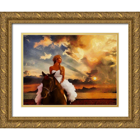 Bride on Horseback Gold Ornate Wood Framed Art Print with Double Matting by Medeiros, Celito