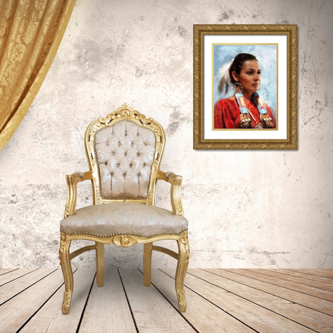 Indian Girl II Gold Ornate Wood Framed Art Print with Double Matting by Medeiros, Celito