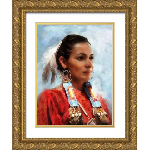 Indian Girl II Gold Ornate Wood Framed Art Print with Double Matting by Medeiros, Celito