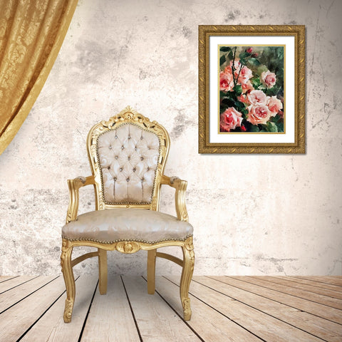 Red Roses Gold Ornate Wood Framed Art Print with Double Matting by Medeiros, Celito