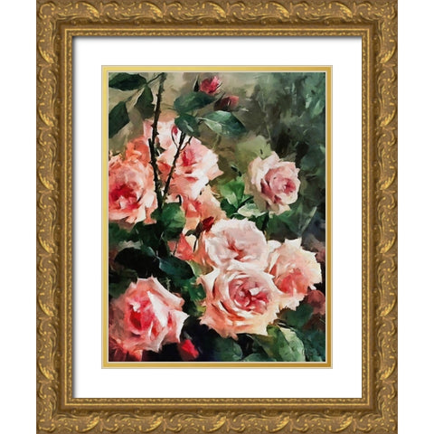 Red Roses Gold Ornate Wood Framed Art Print with Double Matting by Medeiros, Celito