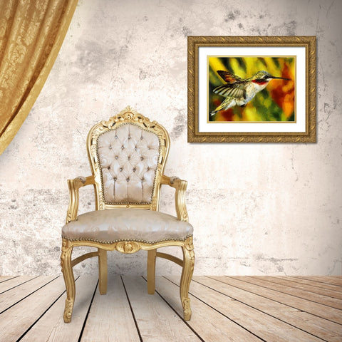 Hummingbird Gold Ornate Wood Framed Art Print with Double Matting by Medeiros, Celito