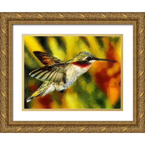 Hummingbird Gold Ornate Wood Framed Art Print with Double Matting by Medeiros, Celito