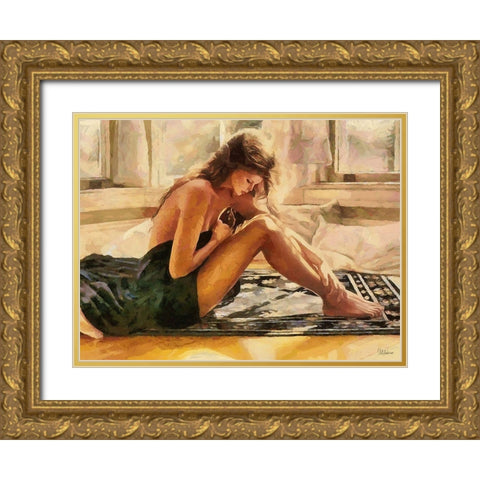 Nice sitting Girl Gold Ornate Wood Framed Art Print with Double Matting by Medeiros, Celito