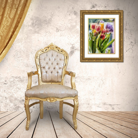 Tulips Gold Ornate Wood Framed Art Print with Double Matting by Medeiros, Celito