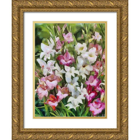Gladiolus II Gold Ornate Wood Framed Art Print with Double Matting by Medeiros, Celito
