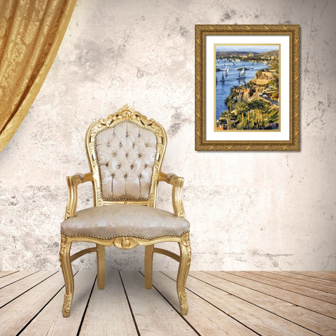 Sailboat on the Nile Gold Ornate Wood Framed Art Print with Double Matting by Medeiros, Celito