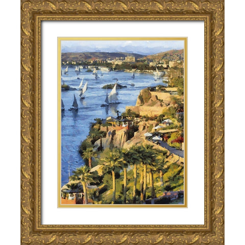 Sailboat on the Nile Gold Ornate Wood Framed Art Print with Double Matting by Medeiros, Celito