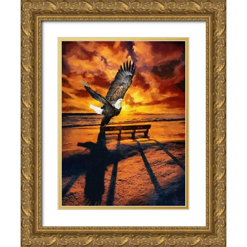 Eagle by Sunset Gold Ornate Wood Framed Art Print with Double Matting by Medeiros, Celito