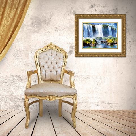 Iguazu Waterfalls II Gold Ornate Wood Framed Art Print with Double Matting by Medeiros, Celito