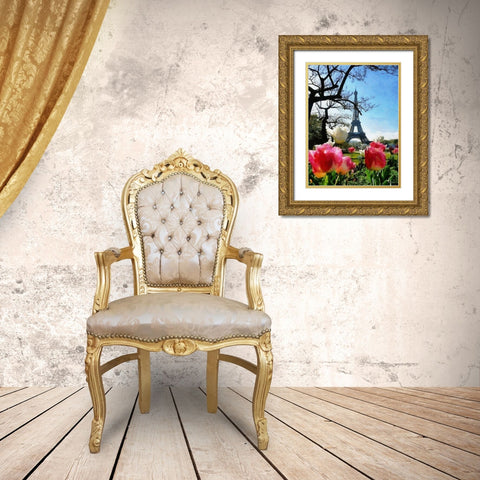 Eiffel Tower with Tulips Gold Ornate Wood Framed Art Print with Double Matting by Medeiros, Celito
