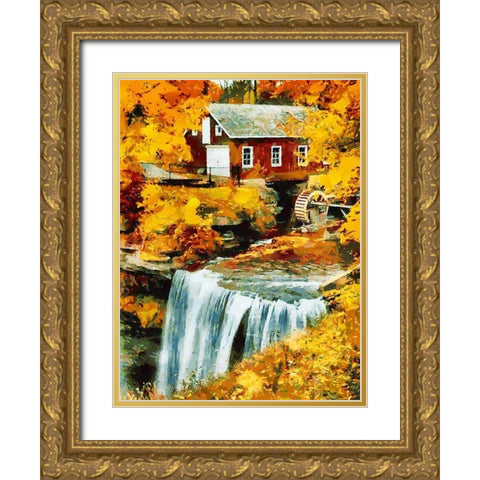 Mill by the River Gold Ornate Wood Framed Art Print with Double Matting by Medeiros, Celito