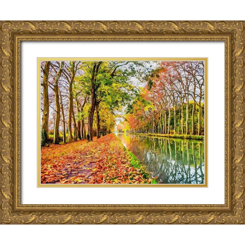 Path by the River Gold Ornate Wood Framed Art Print with Double Matting by Medeiros, Celito