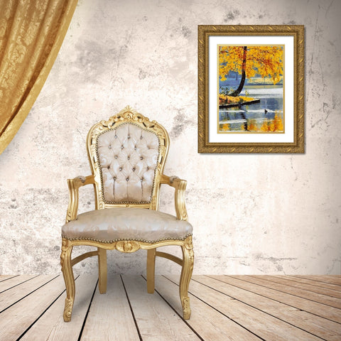 Autumn Lake Gold Ornate Wood Framed Art Print with Double Matting by Medeiros, Celito