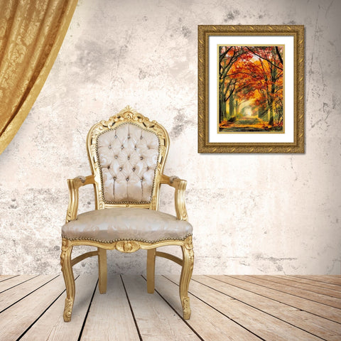 Autumn Road Gold Ornate Wood Framed Art Print with Double Matting by Medeiros, Celito