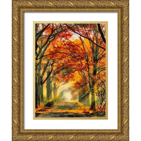 Autumn Road Gold Ornate Wood Framed Art Print with Double Matting by Medeiros, Celito