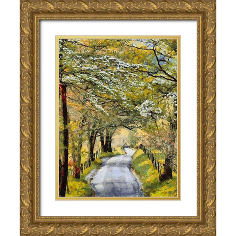 Countryside Road in Spring Gold Ornate Wood Framed Art Print with Double Matting by Medeiros, Celito