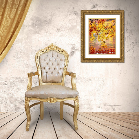 Branch over Water Gold Ornate Wood Framed Art Print with Double Matting by Medeiros, Celito