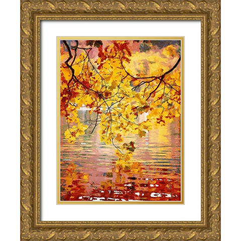 Branch over Water Gold Ornate Wood Framed Art Print with Double Matting by Medeiros, Celito