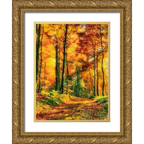 Autumn Walk in the Wood II Gold Ornate Wood Framed Art Print with Double Matting by Medeiros, Celito