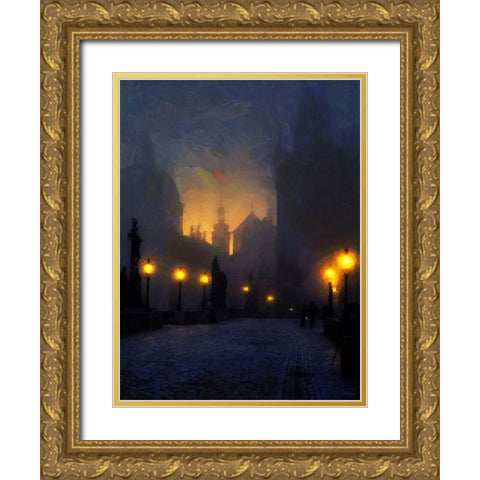 Charles Bridge in Prague Gold Ornate Wood Framed Art Print with Double Matting by Medeiros, Celito