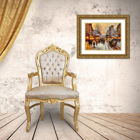 Romantic Paris VII Gold Ornate Wood Framed Art Print with Double Matting by Medeiros, Celito