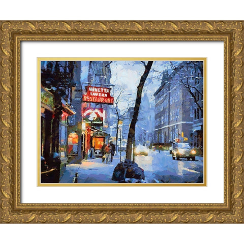 Minetta Tavern in Winter Gold Ornate Wood Framed Art Print with Double Matting by Medeiros, Celito