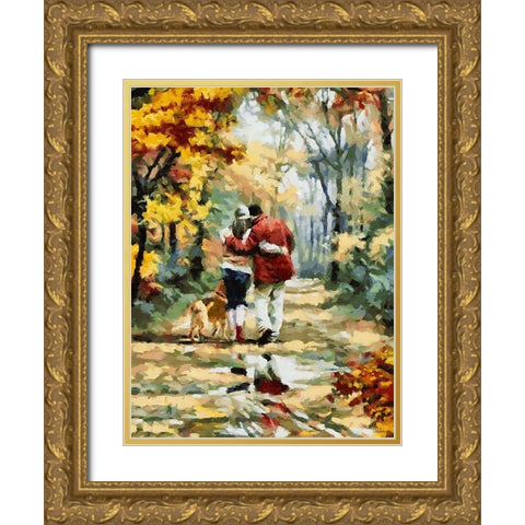 Lovers with a Dog Gold Ornate Wood Framed Art Print with Double Matting by Medeiros, Celito