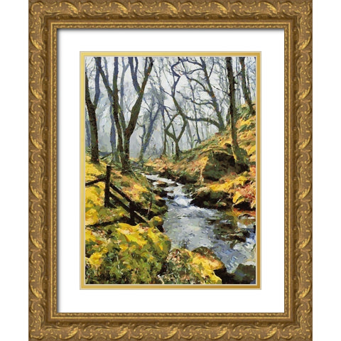 Stream in the Wood Gold Ornate Wood Framed Art Print with Double Matting by Medeiros, Celito