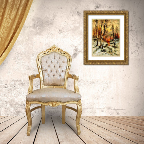 Sunset in Winter Gold Ornate Wood Framed Art Print with Double Matting by Medeiros, Celito