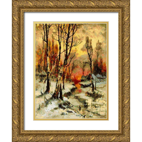 Sunset in Winter Gold Ornate Wood Framed Art Print with Double Matting by Medeiros, Celito