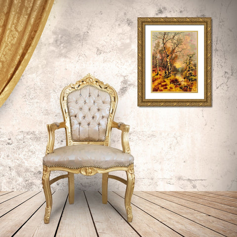 Autumn Landscape Gold Ornate Wood Framed Art Print with Double Matting by Medeiros, Celito