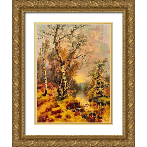 Autumn Landscape Gold Ornate Wood Framed Art Print with Double Matting by Medeiros, Celito