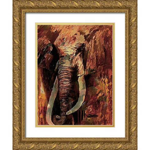An Old Elephant Gold Ornate Wood Framed Art Print with Double Matting by Medeiros, Celito
