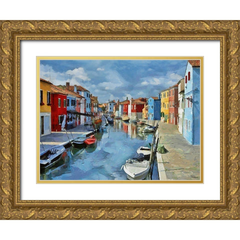 Boats with colorful Houses VII Gold Ornate Wood Framed Art Print with Double Matting by Medeiros, Celito
