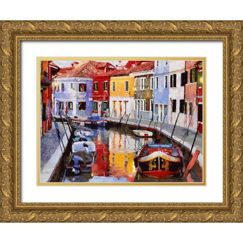Boats with colorful Houses XI Gold Ornate Wood Framed Art Print with Double Matting by Medeiros, Celito