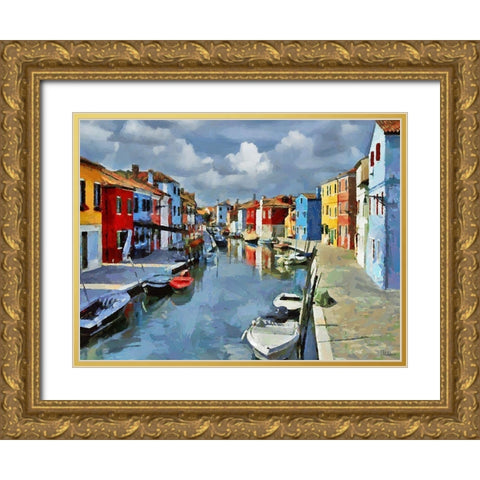 Boats with colorful Houses XII Gold Ornate Wood Framed Art Print with Double Matting by Medeiros, Celito