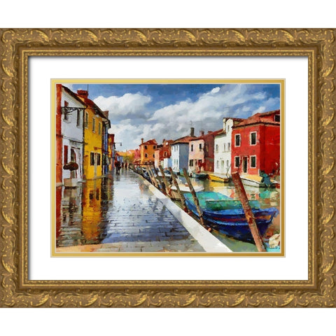 Boats with colorful Houses XIV Gold Ornate Wood Framed Art Print with Double Matting by Medeiros, Celito
