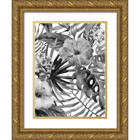 Leaves BW7 Gold Ornate Wood Framed Art Print with Double Matting by Medeiros, Celito