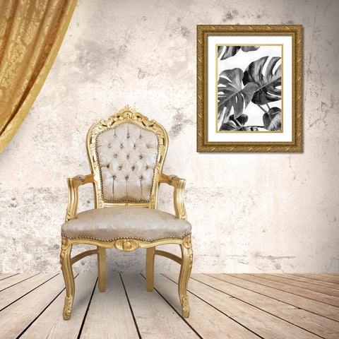 Leaves BW8 Gold Ornate Wood Framed Art Print with Double Matting by Medeiros, Celito