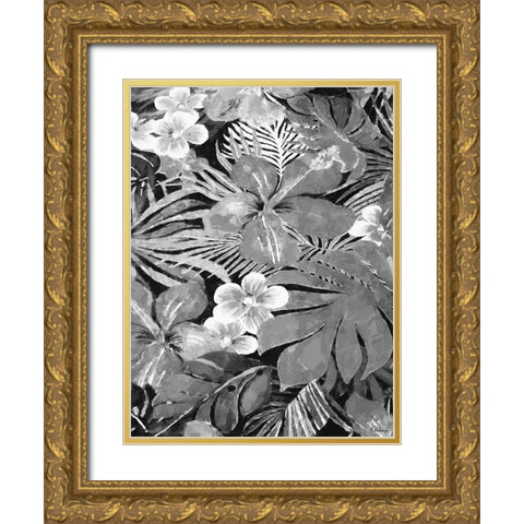 Leaves BW10 Gold Ornate Wood Framed Art Print with Double Matting by Medeiros, Celito