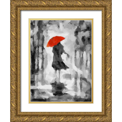 Girl with Red Umbrella II Gold Ornate Wood Framed Art Print with Double Matting by Medeiros, Celito