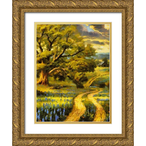 Road in the countryside II Gold Ornate Wood Framed Art Print with Double Matting by Medeiros, Celito