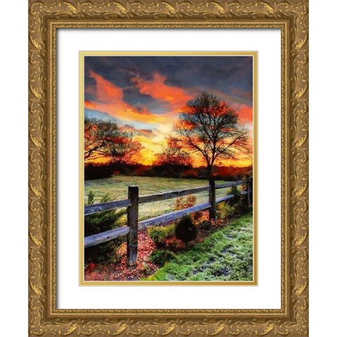Sunset in Countryside Gold Ornate Wood Framed Art Print with Double Matting by Medeiros, Celito